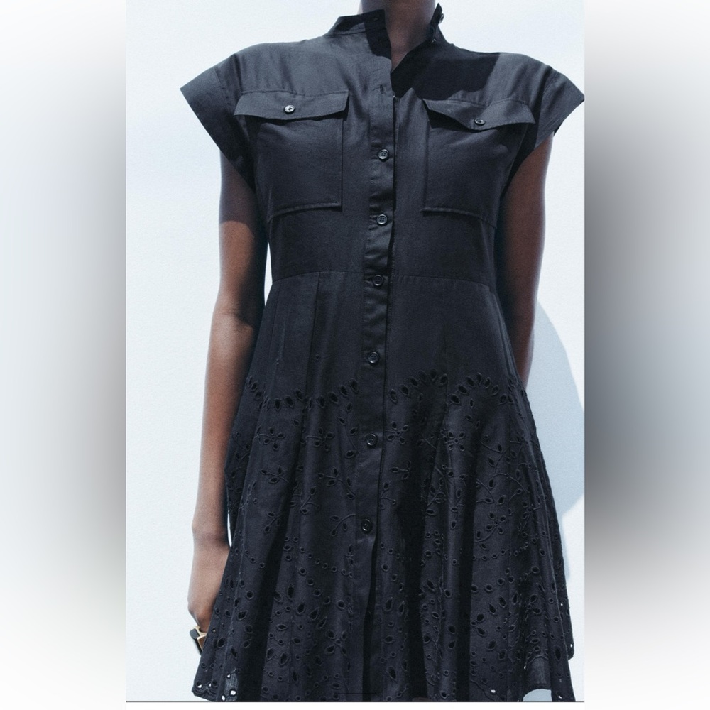 Zara Black Embroidered Tunic Mini Dress Size XL